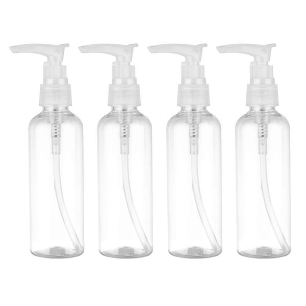 PRETYZOOM 4pcs 100ml Refillable Plastic Pump Dispenser Bottles for Lotion Massage Oil Shampoo Containers Round Pump Bottles Transparent