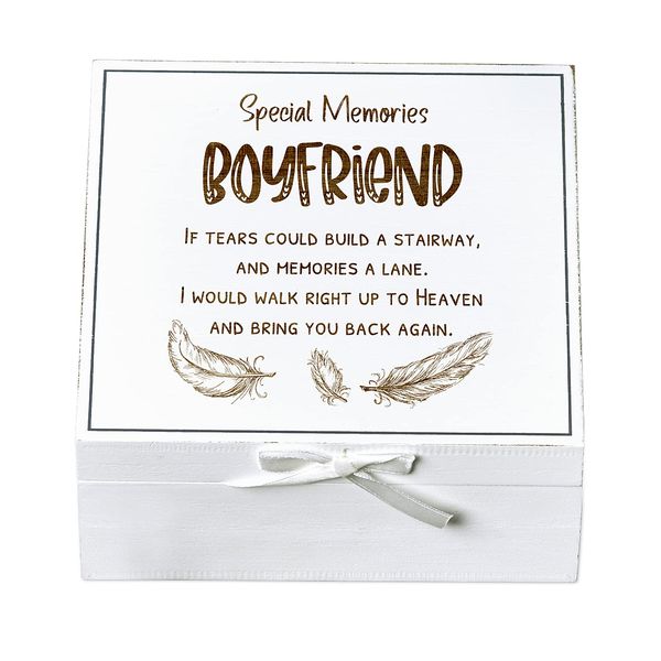 ukgiftstoreonline Boyfriend Remembrance Memory White Keepsake Box With Feather Design
