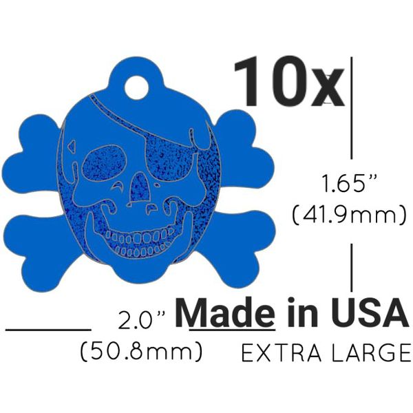 10x Anodized Aluminum Pet ID Tag Skull Crossbones Blue Made in USA (Lead Free)