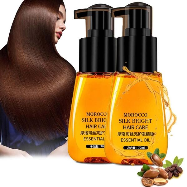 Hair Oil Serum for Frizzy Hair,Smooth & Shine Anti-frizz Hair Serum,Morocco Oil Silk Bright Hair Frizz-free Serum,Smoothing Natural Hair Care Essential Oil Reduce Dry,Curly,Wavy,Damaged Hair (2Pcs)