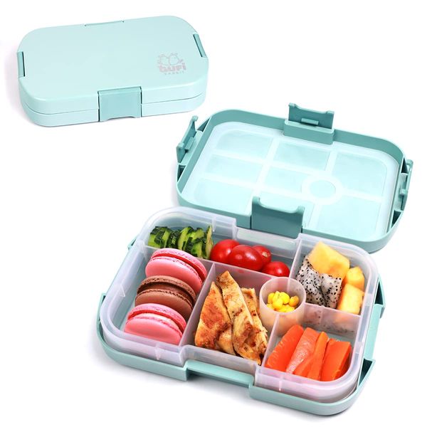 SGAONSN Kids Lunch Box, Bento Box for Kid with 6 Compartments, BPA Free Plastic Picnic Snack Salad Boxes Baby Bento Boxes(Blue)