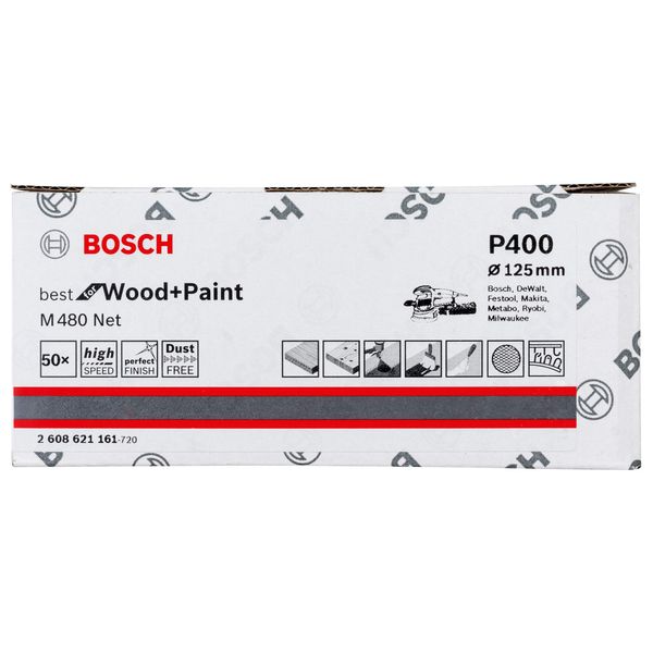 Bosch Professional Set of 50 Sanding Sheets M480 Best for Wood and Paint (Wood and Paint, Ø 125 mm, grit G400, Accessories for Random Orbit Sander)