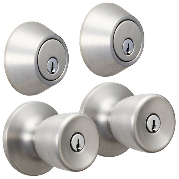 Hyper Tough Keyed Entry Tulip Doorknob and Deadbolt Combo,Stainless Steel Finish