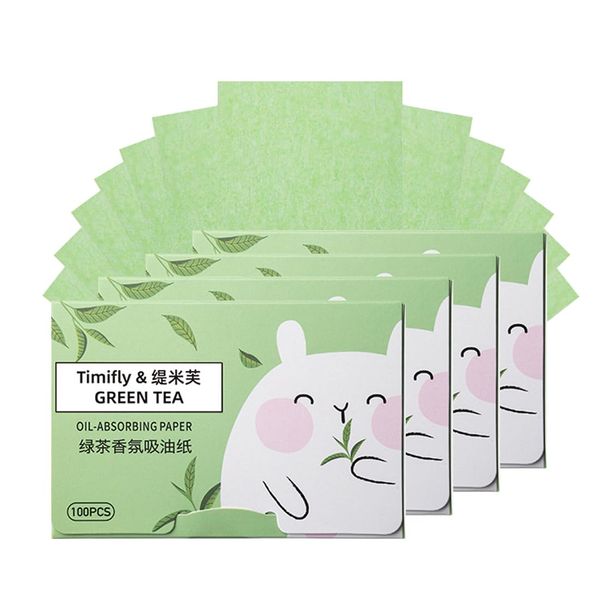 4 Piece Face Blotting Paper Set, 400 PCS Blotting Paper for Oily Skin Care, Blotting Papers, Natural Oil Absorbing Sheets, Oil Blotting Paper, Face Blotting Papers, Face Oil Blotting (Green)