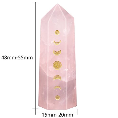mookaitedecor 48-55mm Rose Quartz Crystal Moon Phase Decor Reiki Symbol Crystal Wand, Hexagonal Pink Healing Crystal Point Wand Pocket Stone for Meditation Small Witch Ornament Gift Witchcraft Decor