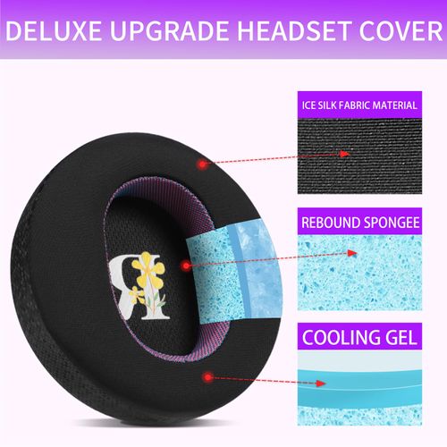 Jomwag Magic Ice Gel Replacement Earpads for AUDEZE Maxwell - Comfortable Black/Purple Ear Pads
