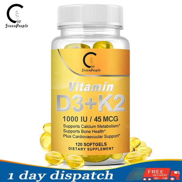 Vitamin D3+K2 Capsules with 1,000 IU/45 MCG  Strong Bones, Immune Support