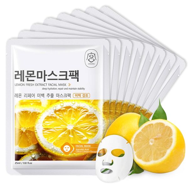 Shefave 8 Stück Tuchmasken Korean Face Mask Sheets, Vitamin C Koreanische Gesichtsmaske Zitrone Tuchmasken Gesicht, Nährende Maske Beauty, Gleichmäßiger Hautton, Hydrating Mask