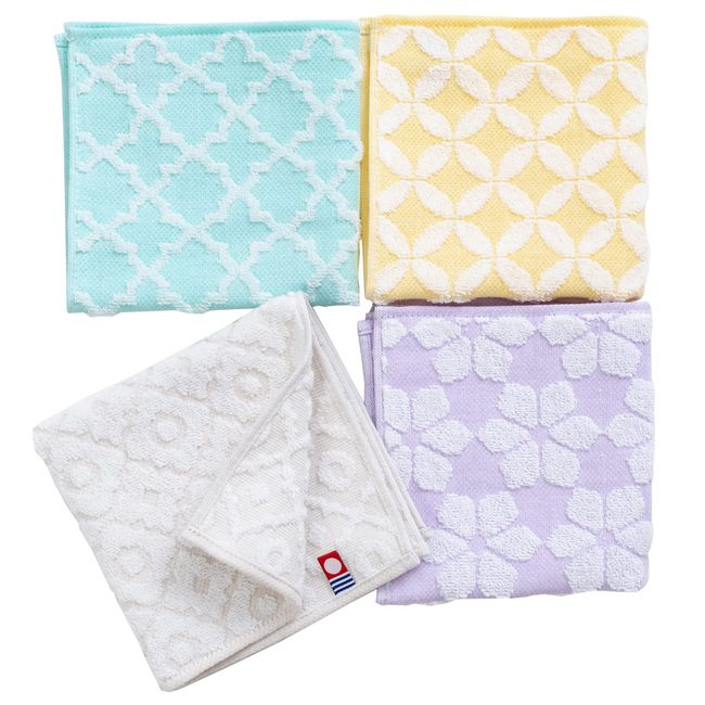 Imabari Towel Handkerchief, Brand Certified, Towel Handkerchief, Set of 4, fleur Fleur, Made in Japan, Approx. 9.8 x 9.8 inches (25 x 25 cm), Women's, Quick Drying, Highly Absorbent, 100% Cotton,