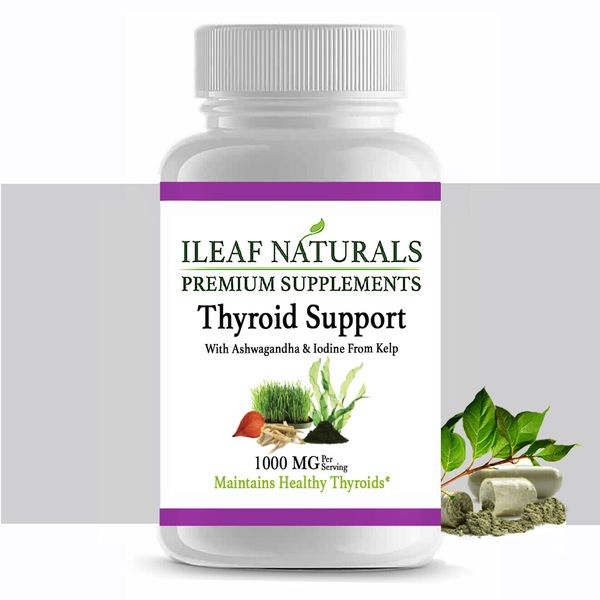 iLEAFNATURALS Thyroid Support with Iodine From Kelp – 60 Veggie Capsules