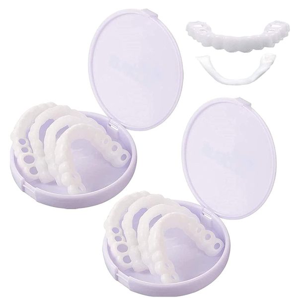 4pcs Fake Teeth Denture Denture Instant Smile Tooth Cover Cosmetic Teeth Comfort Fit Most Comfortable Upper and Lower Teeth Care Teeth Whitening