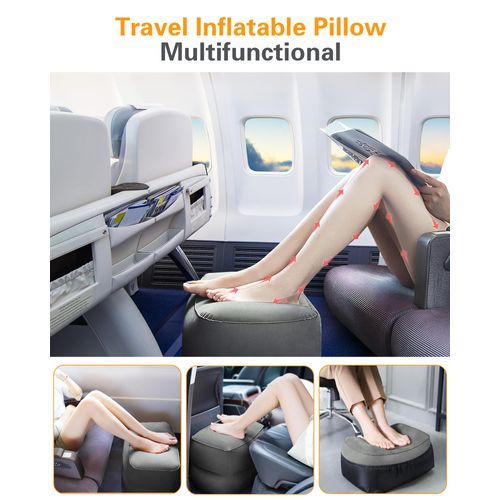 Sunany Inflatable Foot Rest Pillow for Airplane - Kids/Adults - Adjustable Height Cushions, to Sleep While Traveling,Suitable for Office,Home and Any Travel（Dark Grey,2 Pack）