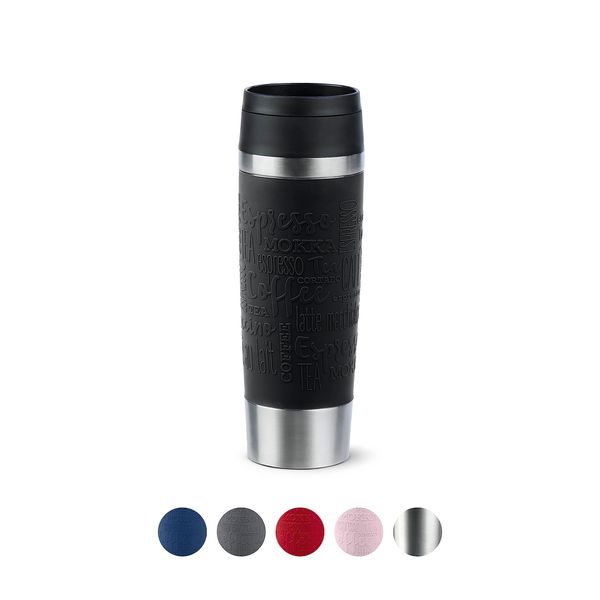 Emsa N20220 Travel Mug Classic Isolierbecher 0,5 Liter , neuer Komfort-Schraubverschluss , Edelstahl , 6h heiß und 12h kalt , 100% dicht , spülmaschinenfest , 360°-Trinköffnung , Schwarz