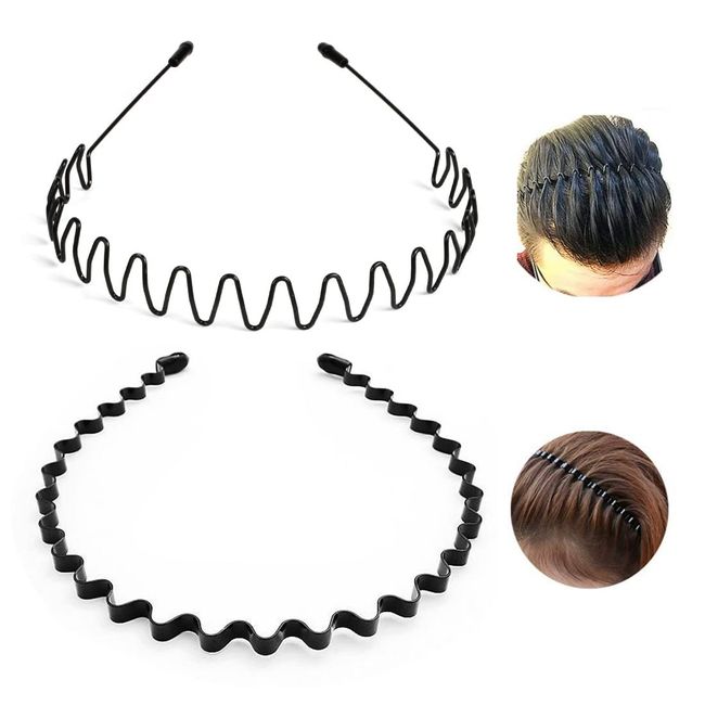 2er-Pack neutrale Metall-Stirnbänder, schwarze Stirnbänder, rutschfeste elastische Stirnbänder, gewellte Stirnbänder, Haarschmuck, Stirnband-Zubehör für Outdoor-Sport-Yoga