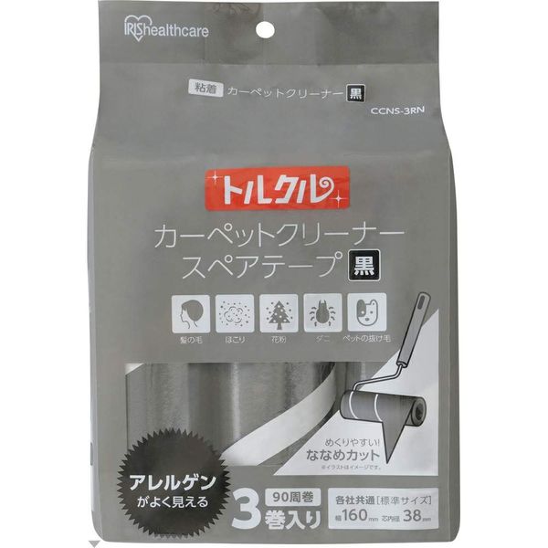 Iris Ohyama CCNS-3RN Spare Tape, Adhesive Cleaner, Black, Width 6.3 inches (16 cm) x 90 Rolls, Torque, Carpet Cleaner