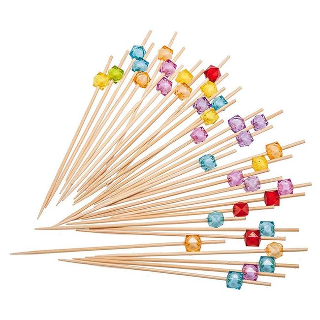 Cocktail Picks 190 Pcs Fashion Bamboo Acrylic Beads Cocktail Pins Fruit Picks Food Sticks Cocktail Decorations Party Commercial Use (Acrylic Beads)