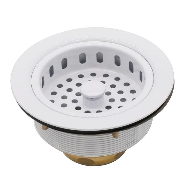 Westbrass D214-50 3-1/2" Post Style Large Kitchen Sink Basket Strainer, 1-Pack, Powder Coat White