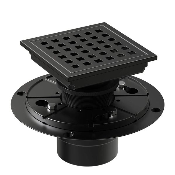 WEBANG 4 Inch Square Shower Floor Drain with Flange,Quadrato Pattern Grate Re...