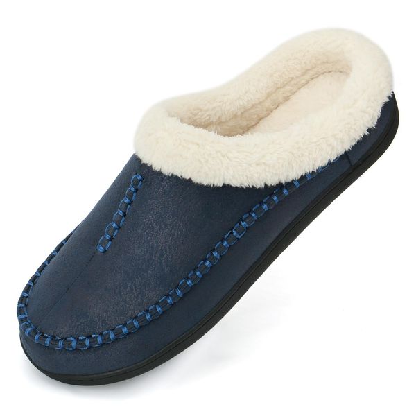 DEENOR Room Shoes, Men's, Slippers, Warm, Winter Sandals, Boa Included, Room Slippers, Warm, Anti-Slip, Easy to Put On Crouch, Indoor/Outdoor Shoes, blue (navy blue)