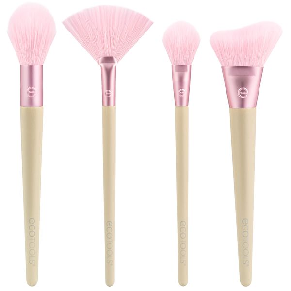 EcoTools Elements Limited Edition Wind-Kissed Professional Makeup Brush Set, For Bronzer, Blush, or Highlighter, 4 Piece Set, Pink