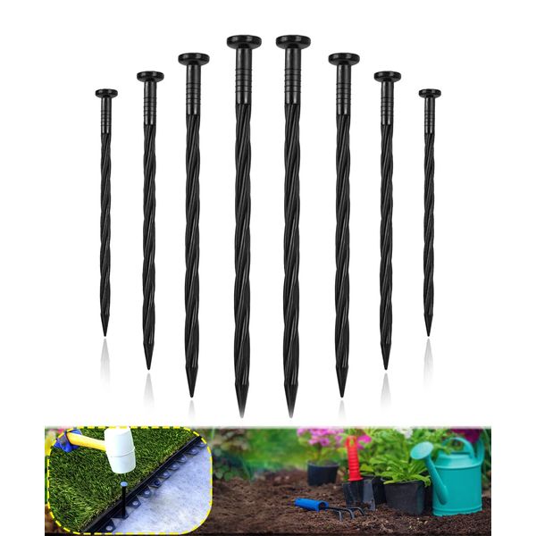 Meboyz 100-Pack-8 Inch Plastic Landscape Stakes, Spiral Nylon Landscape Anchoring Spikes，Edging Spikes for Paver Edging, Weed Barrier, Artificial Turf & More