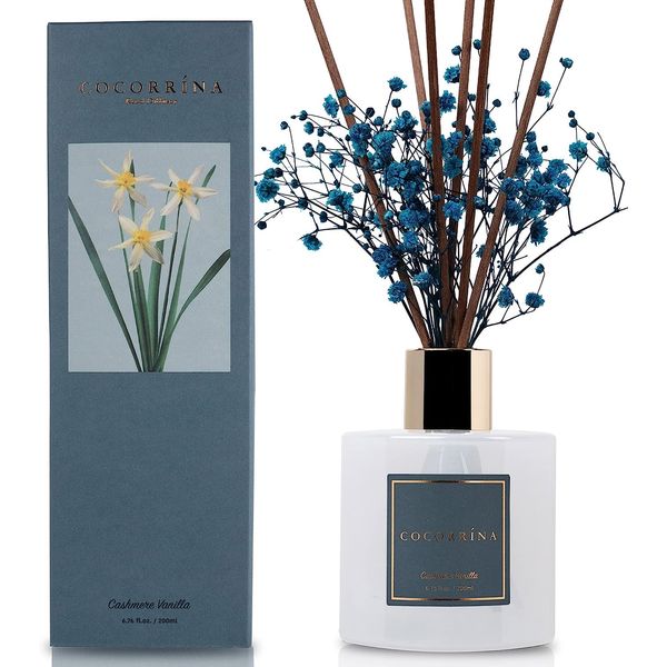 Cocorrína Raumduft Reed Diffuser mit 8 Duftstäbchen 200ml - Kaschmir Vanille, Natürlich, Langanhaltend, Home Duft ätherisches Öl Reed Diffusor für Badezimmer Regal Dekoration