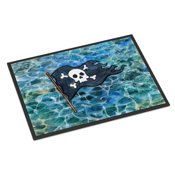 Caroline's Treasures BB5342MAT Pirate Flag Doormat 18x27 Front Door Mat Indoor Outdoor Rugs for Entryway, Non Slip Washable Low Pile, 18H X 27W