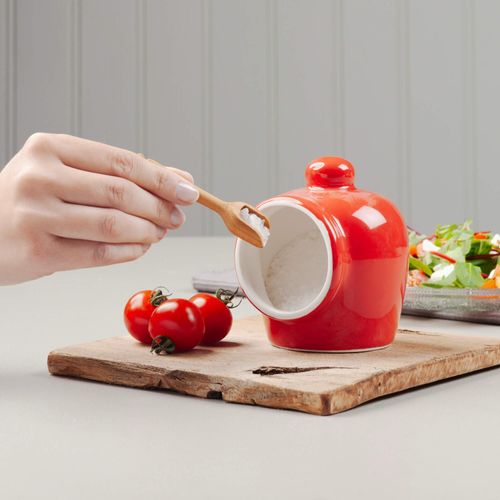 WM Bartleet & Sons 1750 T345R Traditional Porcelain Small Pig with Wooden Salt Serving Spoon-Red,9cm