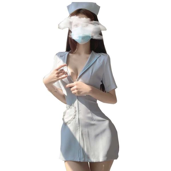 Nurse Cosplay Sexy Nurse Erotic Extreme Etch Seductive Cute Costume Women's White Coat Angel Costume Lingerie, Babydoll Uniform, Costume, Halloween, Christmas, Cross-Dressing, Popular ((Light Blue)