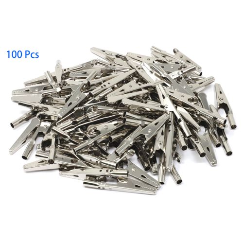 iexcell 100 Pcs 2 Inches / 51 mm Steel Alligator Clips Crocodile Clamps, Silver Tone Nickel Plated, Come in a Plastic Case