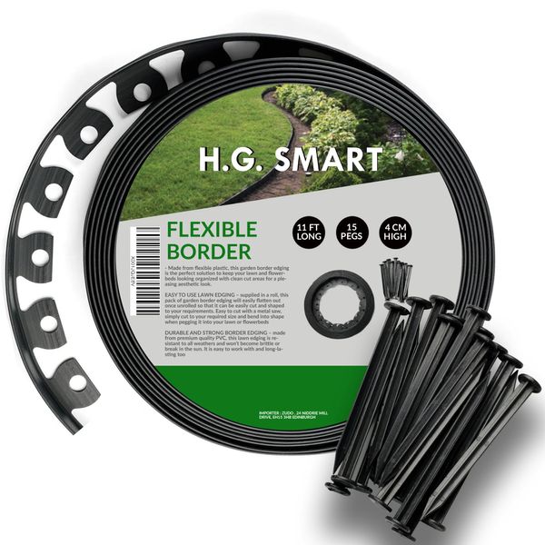 H.G.SMART Lawn Edging Flexible Garden Edging 11ft with Super Strong Securing Pegs Anchors Landscape Grass Border