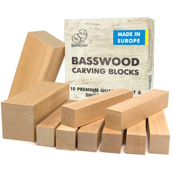 BeaverCraft BW10 Large Basswood Carving Blocks Set Bass Wood for Wood Carving Unfinished Wood Blocks - Whittling Wood Soft Carving Wood Blocks for Carving Wooden Block Set Block of Wood for Crafts