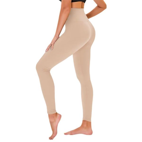 TNNZEET High Waist Leggings Damen Schwarz Leggins Elastische für Sport Gym,Beige,S-M