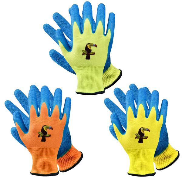 Donfri 3 Pairs Kids Gardening Gloves Safety Work Gloves Waterproof Natural Latex Childrens Gloves for Girls Boys,Kindergarten, Infants, DIYJobs, Outdoor (Size 6 (Age 9-12))