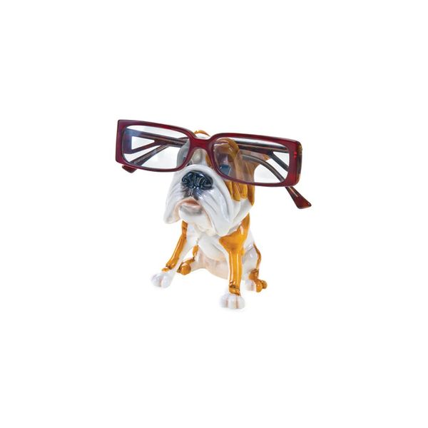 English Bulldog Eyeglass Holder - Animal Shaped Polyresin Glasses Holder Stand for Spectacles - Glasses Holder for Nightstand, Desk, and Dressers - Perfect Pet Glasses Stand