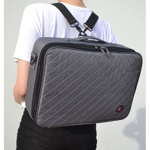Professional On The Go Makeup Train Case Cosmetic Travel Storage Organizer Bag with Dividers and Brush Pockets (Gray)