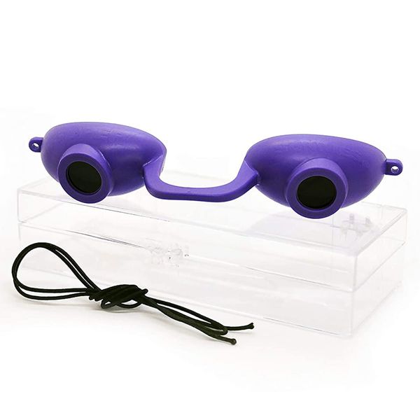 Super Sunnies Flex Flexible UV Eye Protection, FDA Compliant Individual Tanning Bed Goggles Eyeshields, Glasses, With a Clear Case/Box (Purple)