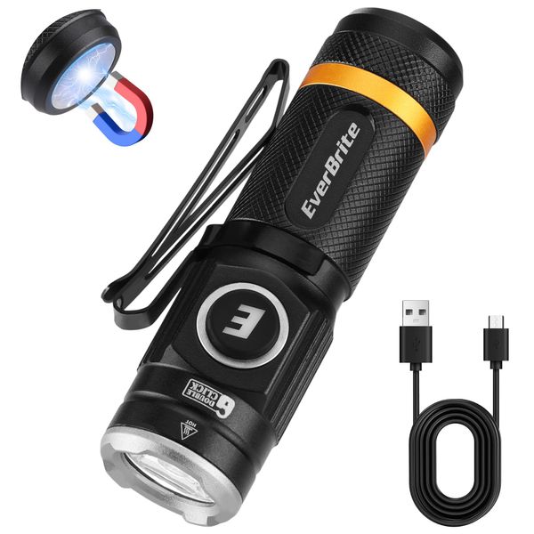 EverBrite Mini Flashlight, Rechargeable Flashlight with USB C Cable, 5 Light Modes Pocket Flashlight, 500 Lumens Magnetic Flashlight with Clip for Repair, Outdoors, Emergency