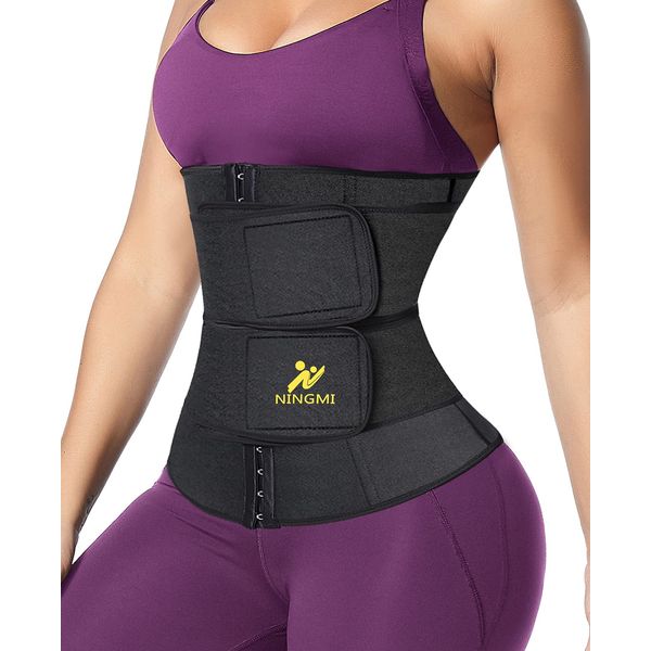 NINGMI Sauna Waist Trainer for Women - Workout Sweat Waist Trimmer Womens Corset Waste Belly Belt Tummy Stomach Wrap Gym Black