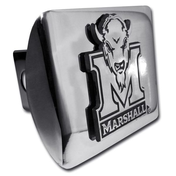 Marshall Thundering Herd Chrome Metal Hitch Cover with Chrome Logo