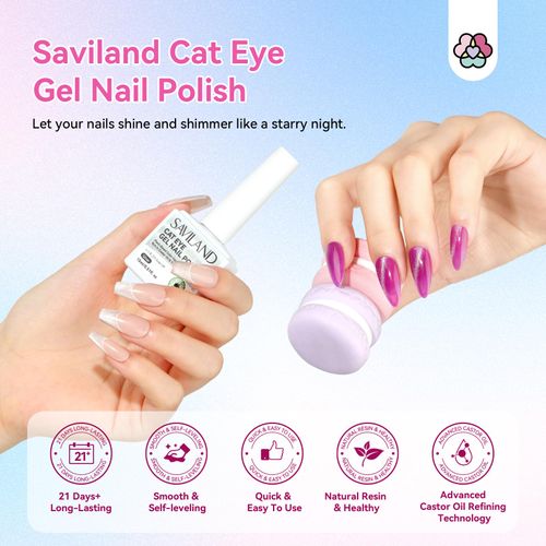 Saviland 15 ML Smalto Semipermanente Unghie Occhi di Gatto: Cat Eye Gel Polish con Magnete Smalti Semipermanenti per Unghie Occhi di Gatto Riflessivo Smalto per Nail Art Home DIY Salon (Argento)