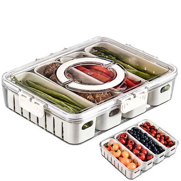 Divided Serving Tray with Lid | 4 Compartment Charcuterie Container with Handles