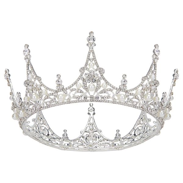 AW BRIDAL Crown for Women Queen Crown - Princess Crown Pearl Wedding Tiara Headpieces for Halloween Costume Party Prom Quinceanera Birthday Christmas Hair Accessories, Silver