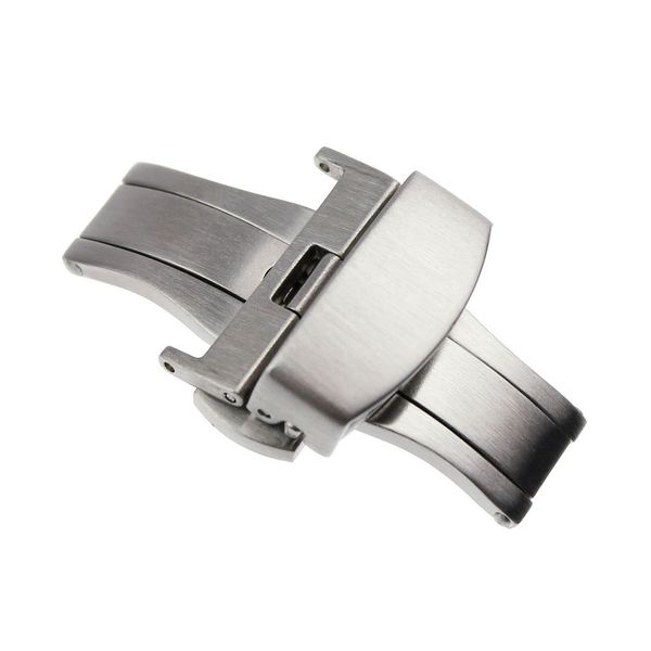 RECHERE 20mm Silver Brushed Matte Push Button Butterfly Deployment Clasp For Leather Watch band Strap