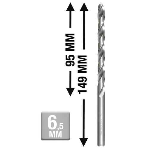 kwb HSS Metal Drill Bit Ø 6.5 mm (Extra Long, Right Cutting, Pointed Tip) - Drill Machine Accessory