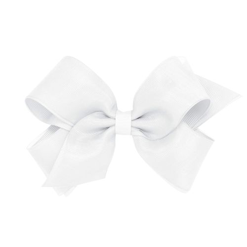Wee Ones Girls' Grosgrain Hair Bows with Organza Overlay on a WeeStay Clip, Medium, White