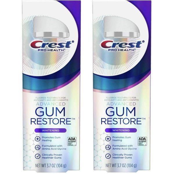 Crest Pro Health Gum Restore Advanced Whitening Toothpaste, 3.7 Oz (104g) - Pack of 2