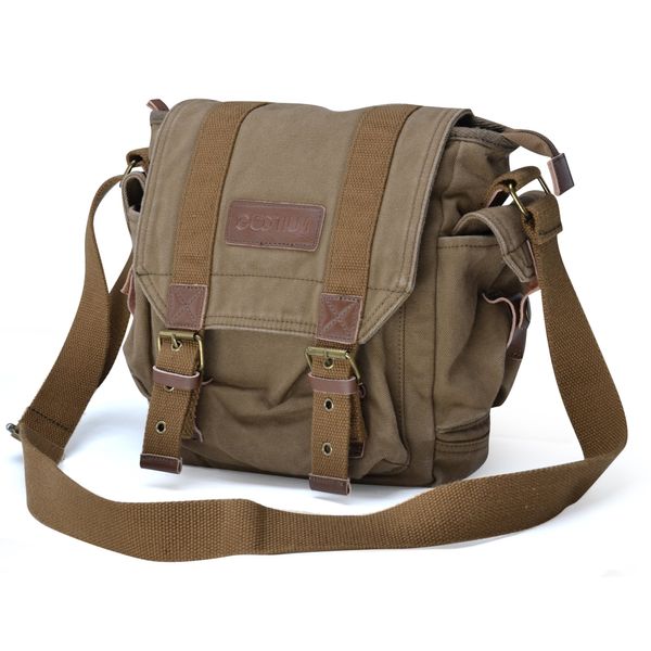 Gootium Canvas Messenger Bag - Small Vintage Shoulder Purse Crossbody Satchel, Olive Brown