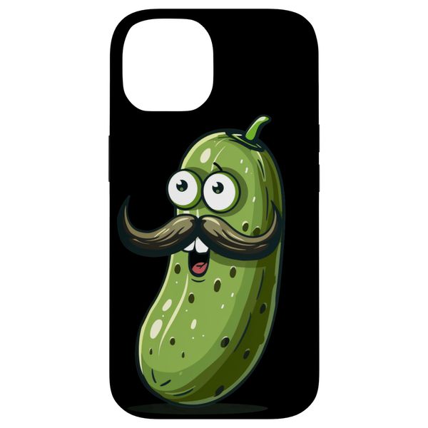 iPhone 14 Happy Pickle with Mustache Beard for funny Vegetable Fans Case