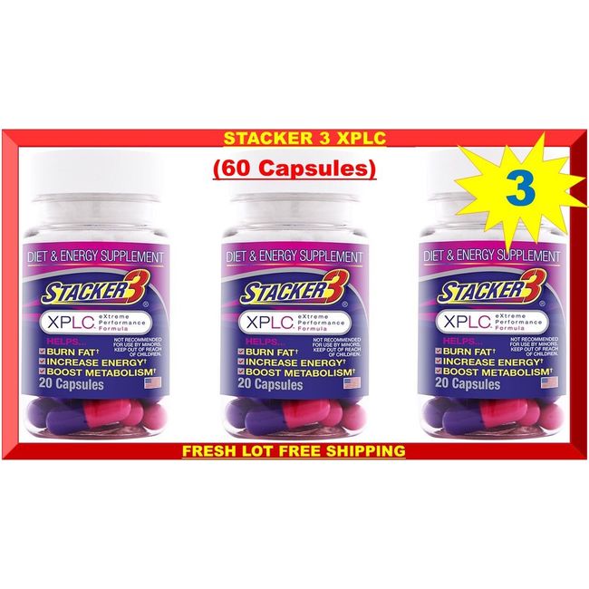 Stacker 3 XPLC Herbal Dietary Supplement 20 ct Bottle (Lot of 3 X) = 60 Capsules